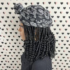 Peluca y bufanda, trenzas de caja rizadas cortas, pelucas de diadema trenzadas hechas a mano para mujeres negras