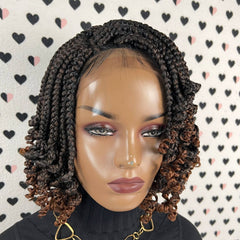 Handmade Box Braid Braided Lace Front Wig With Curly Ends Colors 1b/30 ombre