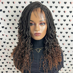 Goddess Box Braids Braided Lace Front Wig With Curly Waves Color 1b/30 Ombre