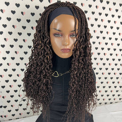 Curly Braids Headband Wig Braided Head Band Wig Medium Braid Box Braids Wigs For Black Women With Wavy Curls