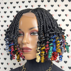Short Curls Curly Box Braids Cornrows Braided Wigs For Black Women Black Multi