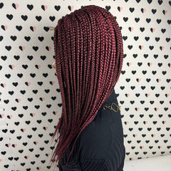 Short Box Braid Braided Big Braids Lace Front wig Color 39 Burgundy Red 14 inche