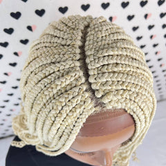 Blonde Wig Short Curls Curly Braided Wig Box Braids Lace Front Wig C Cut