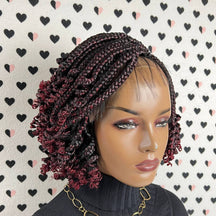 Ready To Ship Handmade Box Braid Braided Lace Front Wig With Curly Ends Color 1b/Burgundy Red Ombre