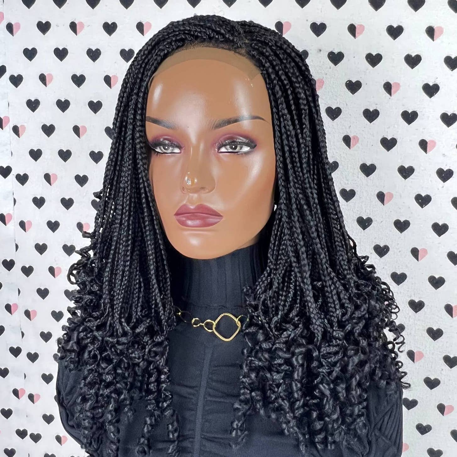 Lace Closure Box Braid Curly Braids Braided Lace Front Frontal Wig Color 1b Blac