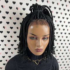Short Curly Handmade Braids Braided Wigs Box Braid Curls Wigs Color 1b Black