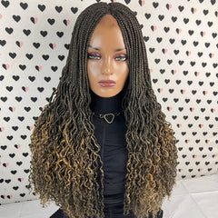 Wavy Curls Box Braid Braided Lace Front Frontal Wig With Curly Ends 1b/27 Ombre