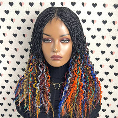 Multicolor Wavy Curls Curly Box Braids Braided Wig For Black Women Rainbow Color