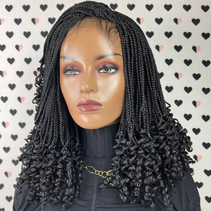 Short Curly Box Braids Curls Braided Lace Front Closure Wigs For Black Women 1b