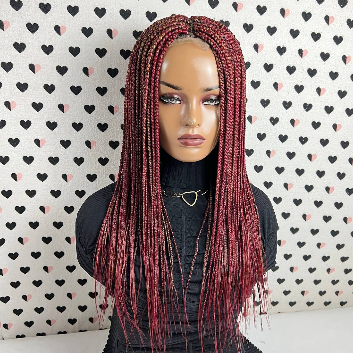 Box Braid Braided Small Braids Lace Front wig Color 39 Burgundy Red Mixed