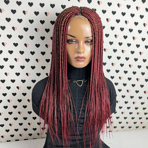 Caja Trenza Trenzadas Pequeñas Trenzas Peluca Delantera De Encaje Color 39 Borgoña Rojo Mixto