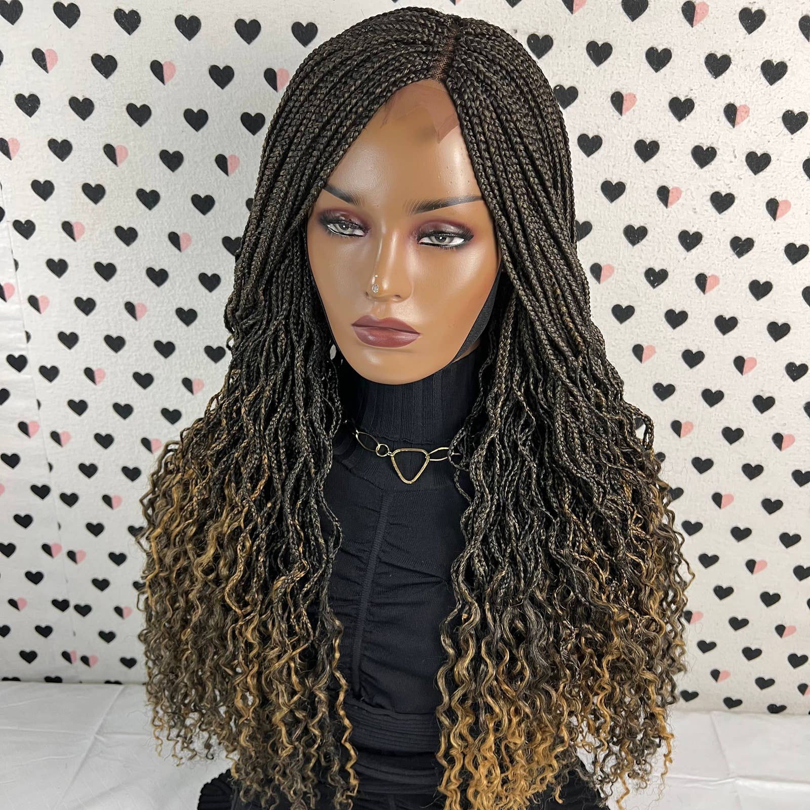 Wavy Curls Box Braid Braided Lace Front Frontal Wig With Curly Ends 1b/27 Ombre