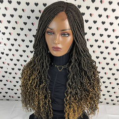 Wavy Curls Box Braid Braided Lace Front Frontal Wig With Curly Ends 1b/27 Ombre