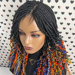 Multicolor Wavy Curls Curly Box Braids Braided Wig For Black Women Rainbow Color