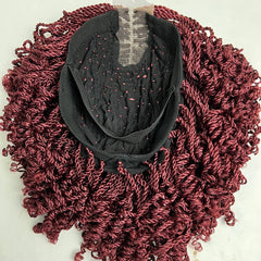 Small Braids Twist Short Curly Braid Twisted Braided Wig Color Burgundy Red