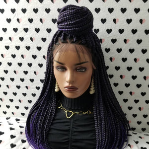 13x4 Lace Frontal Box Braids Wig Braided Lace Front Wigs Black Purple Ombre