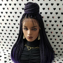 13x4 Lace Frontal Box Braids Wig Braided Lace Front Wigs Black Purple Ombre