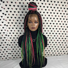 Big Braids Box Braided Wig Lace Frontal Handmade Wig Multicolored Rainbow Color