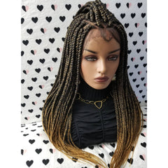 Peluca trenzada con caja frontal de encaje 13x4 para mujeres negras 1b/27