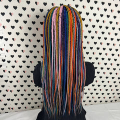 MultiColor Box Braided Wig Lace Closure Frontal Hand Braided Handmade Braids