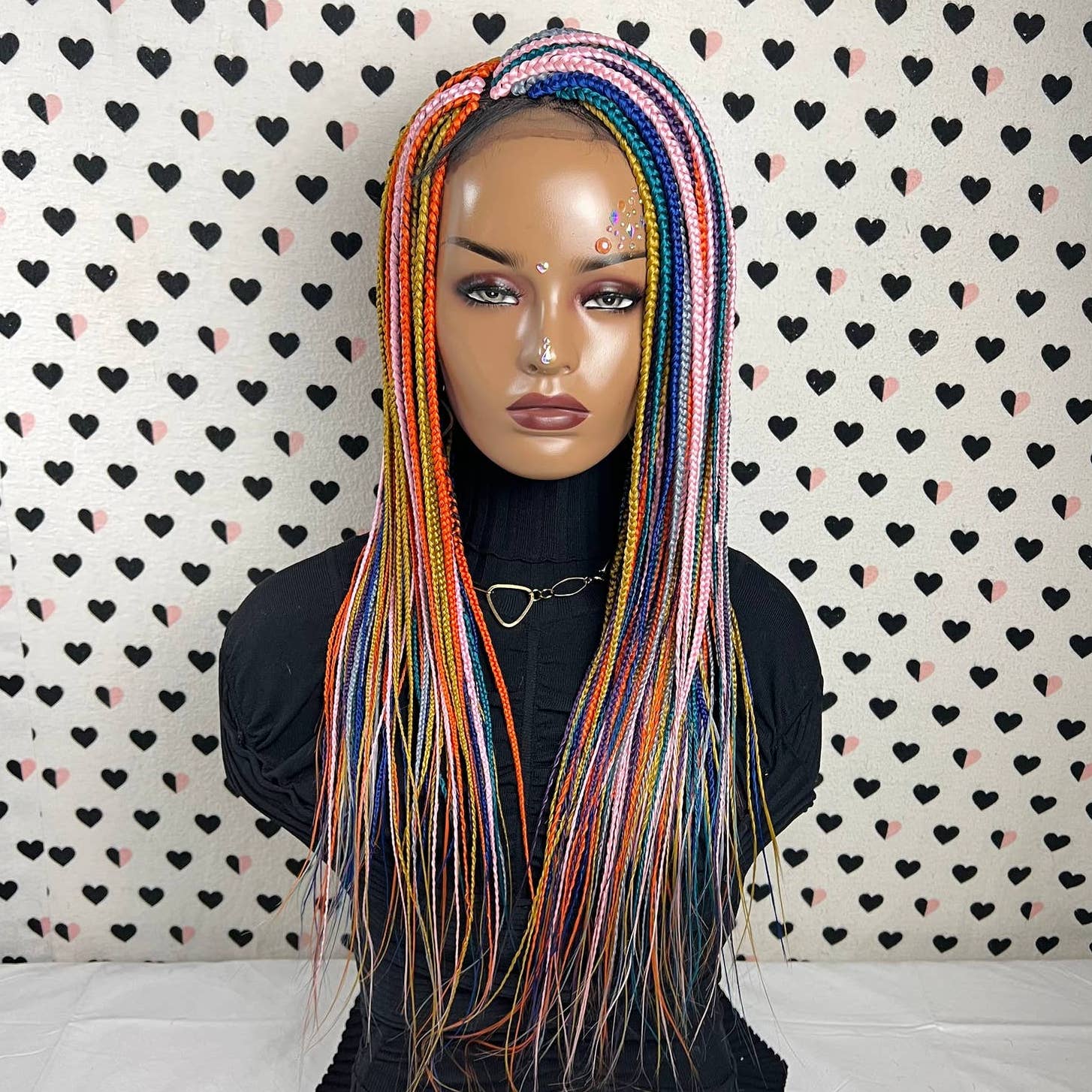 Multicolor Rainbow Box Braided Wigs Lace Closure Frontal Hand Braided Handmade