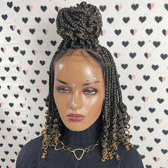 Peluca trenzada hecha a mano del frente del cordón de la trenza hecha a mano frontal del cordón 13x4 con los rizos 27 Ombre