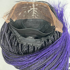 Peluca delantera de encaje trenzado de 13x4, trenza pequeña, color morado, trenzas en caja, 26"