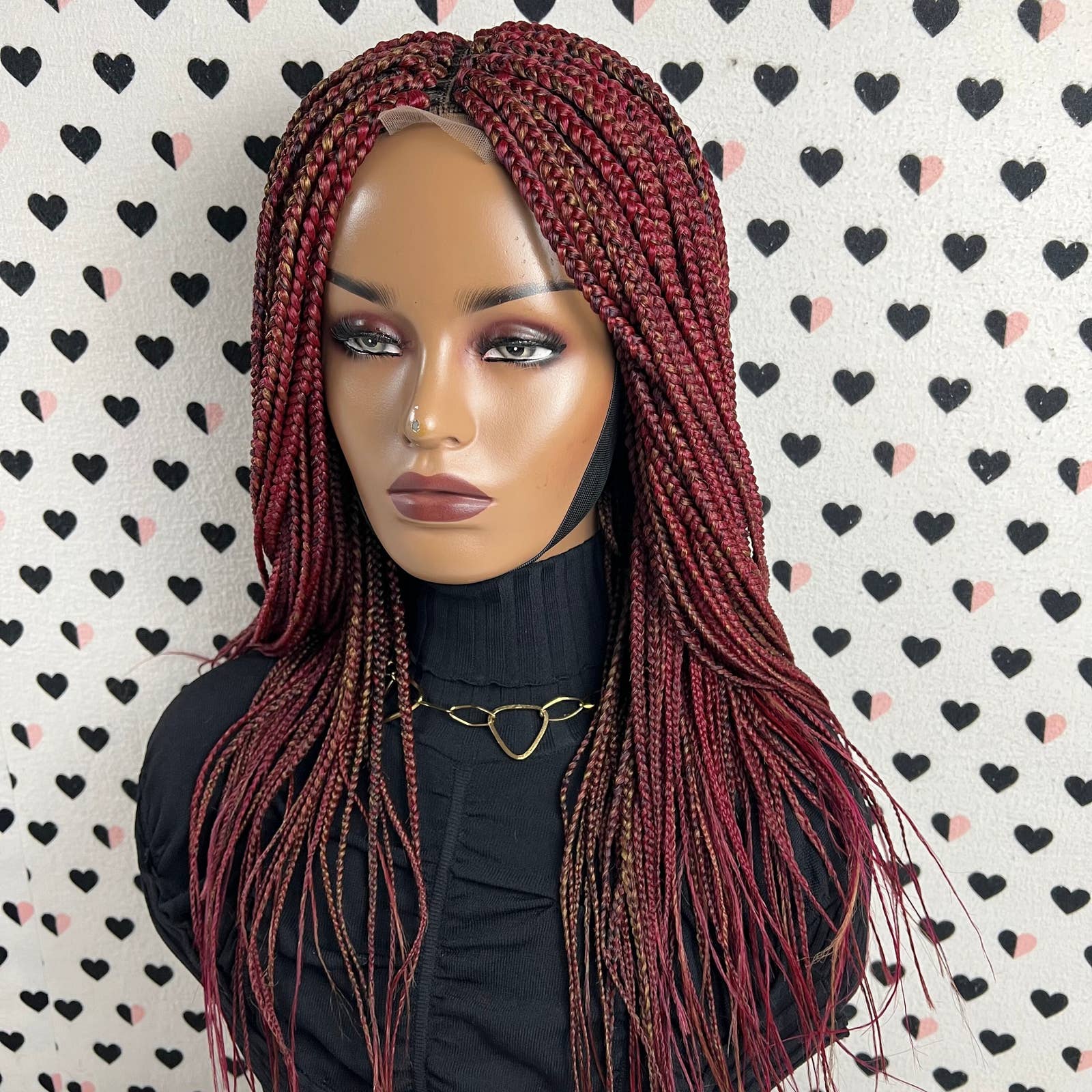 Multi Color Box Braid Braided Braids Lace Front Wigs For Black Women Color Burgundy Red & Gold