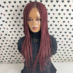 Cornrow Wig Box Braid Braided Small Braids Lace Front Wig Color Burgundy Red