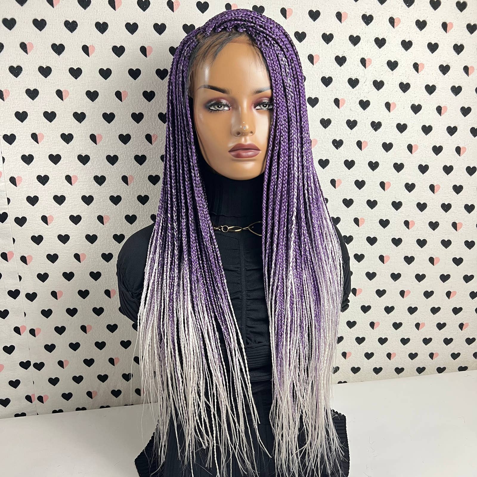 Ready To Ship Purple Silver Ombre Wig Box Braided Wigs For Black Women Handmade