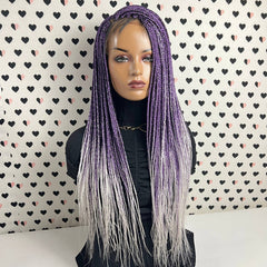 Ready To Ship Purple Silver Ombre Wig Box Braided Wigs For Black Women Handmade