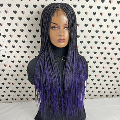 Peluca delantera de encaje trenzado de 13x4, trenza pequeña, color morado, trenzas en caja, 26"