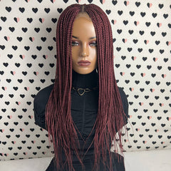 Box Braids Cornrows Fulani Feedin Braided Lace Front Braid Wigs Color Burgundy Red 18 Inches