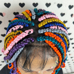 Multicolor Short Curls Curly Box Braids Braided Lace Front Wig For Black Women