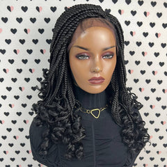 Handmade Braided Lace Wig, Goddess Box Braids Curls Lace Front Wig Wit Curly Tip