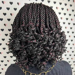 Trenzas torcidas, rizos cortos, pelucas con diadema rizadas, banda para la cabeza trenzada, caja de peluca, trenzas y pelucas para mujeres negras, Borgoña, rojo y negro