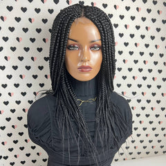 Short Box Braid Braided Wig Braids Lace Front wigs Color 1b Black 14 inches