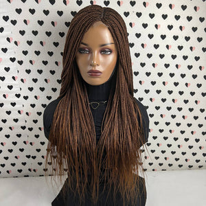 Tiny Small Braids Box Braid Peluca delantera de encaje trenzado para mujeres negras Marrón dorado