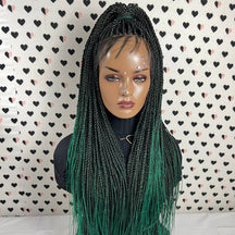 Perruque tressée lace frontal, tresses sénégalaises torsadées moyennes, dégradé 1b/vert
