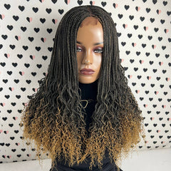 Braided Lace Wig Small Braid Goddess Box Braids Lace Front Wigs With Curly Waves