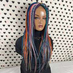 Peluca trenzada en caja multicolor con cierre de encaje, trenzas hechas a mano trenzadas a mano frontales