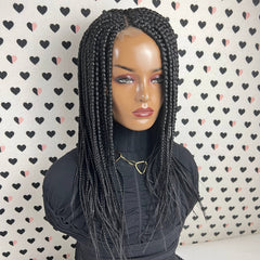 Short Box Braid Braided Wig Braids Lace Front wigs Color 1b Black 14 inches