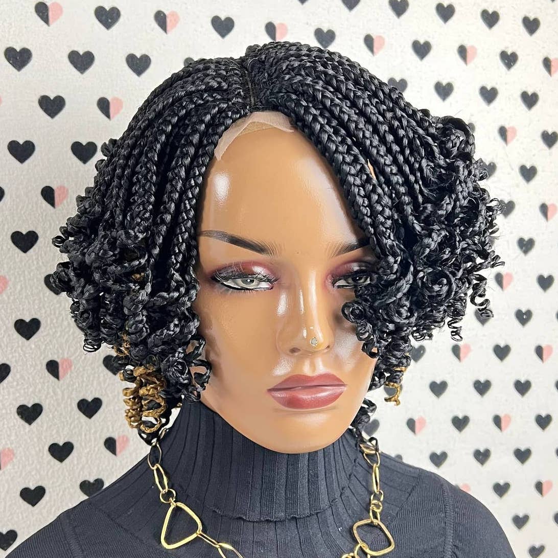 Short Curls Wig Braided Lace Closure Handmade Box Braid Braided Lace Front Wigs