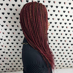 Multi Color Box Braid Braided Braids Lace Front Wigs For Black Women Color Burgundy Red & Gold