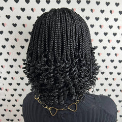 Short Curly Handmade Braids Braided Wigs Box Braid Curls Wigs Color 1b Black