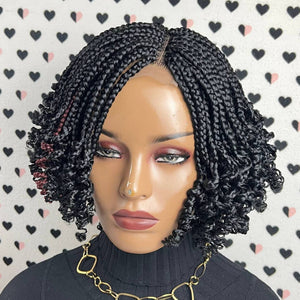 Box Braid Braided Lace Front Wig Wit Curly Ends 1b Black Burgundy Red Highlights