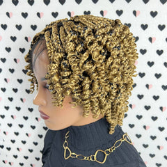 Short Curls Curly Box Braids Braided Lace Front Wig For Black Women Colors 27 Golden Blond Mixed With Black