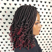 Curly Box Braids Handmade Braid Curls Braided Lace Front Wig Ombre Burgundy Red