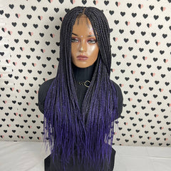 Peluca delantera de encaje trenzado de 13x4, trenza pequeña, color morado, trenzas en caja, 26"