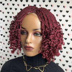 Small Braids Twist Short Curly Braid Twisted Braided Wig Color Burgundy Red